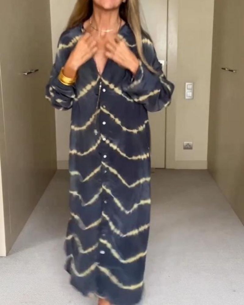 BOMEA – Long Bohemian Striped Dress with Long Sleeves