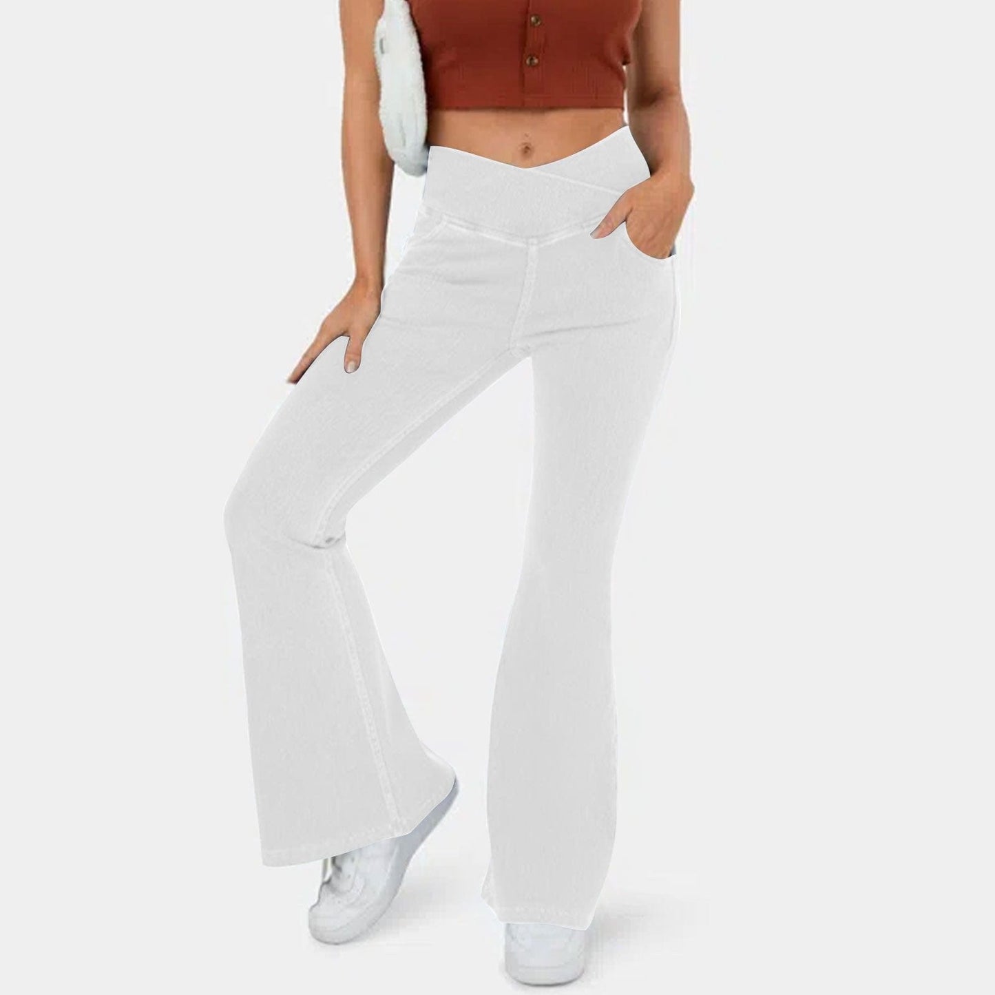 High-Waisted Crossover Flare Jeans