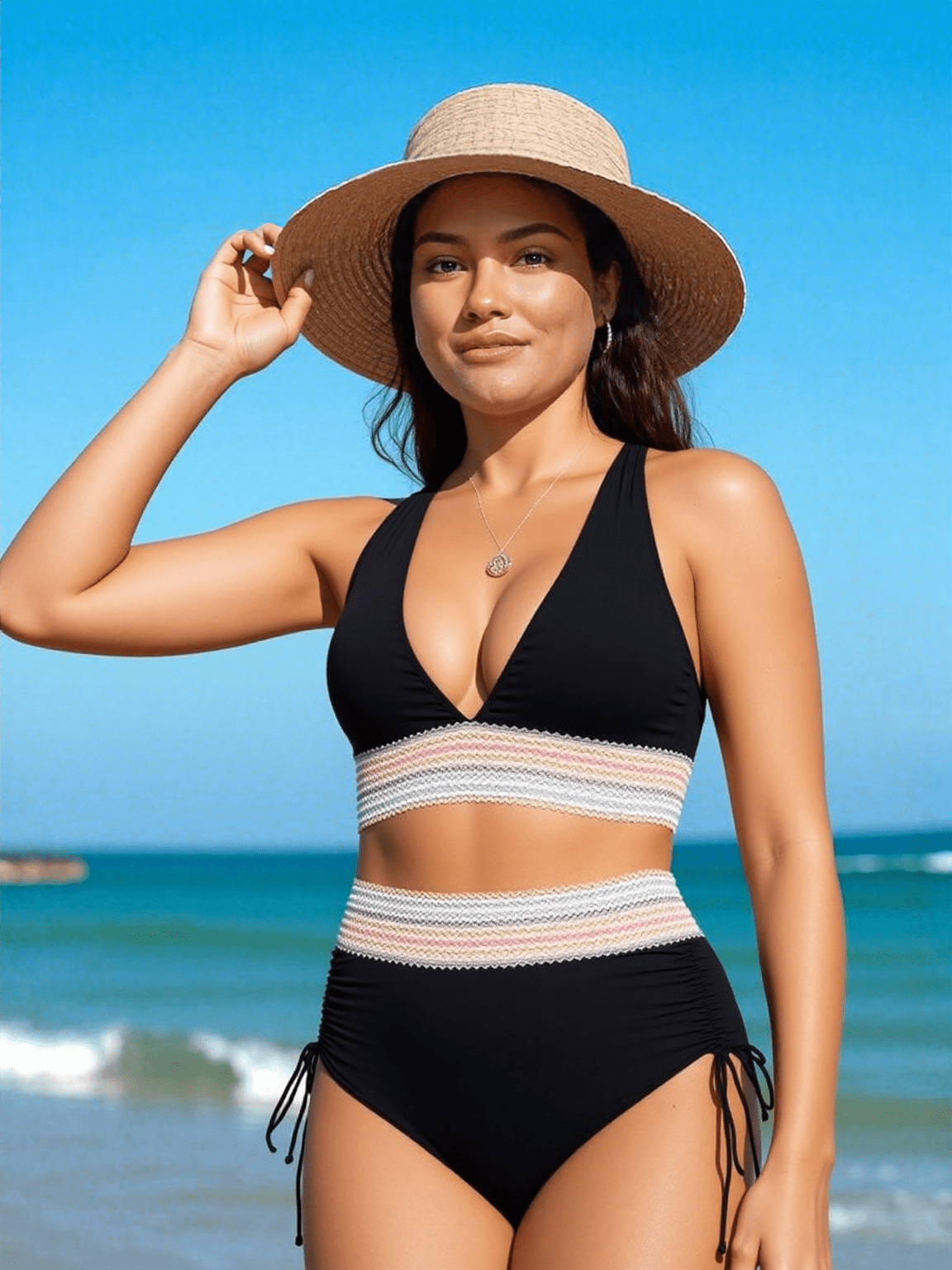 Seaside Glow Bikini – High-Waisted Elegance with Waist-Shaping Detail