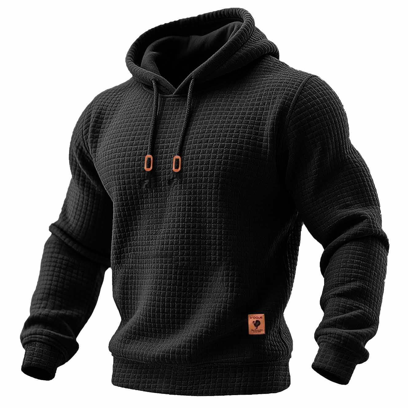 Men's Quilted Waffle Outdoor Sports Solid Color Long Sleeve Daily Tops Hoodie