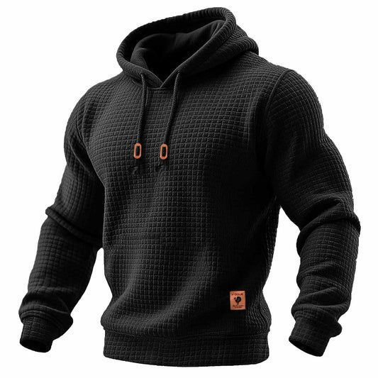 Men's Quilted Waffle Outdoor Sports Solid Color Long Sleeve Daily Tops Hoodie