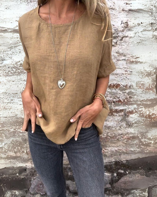 BAUA – Cotton and Linen Crew Neck T-Shirt