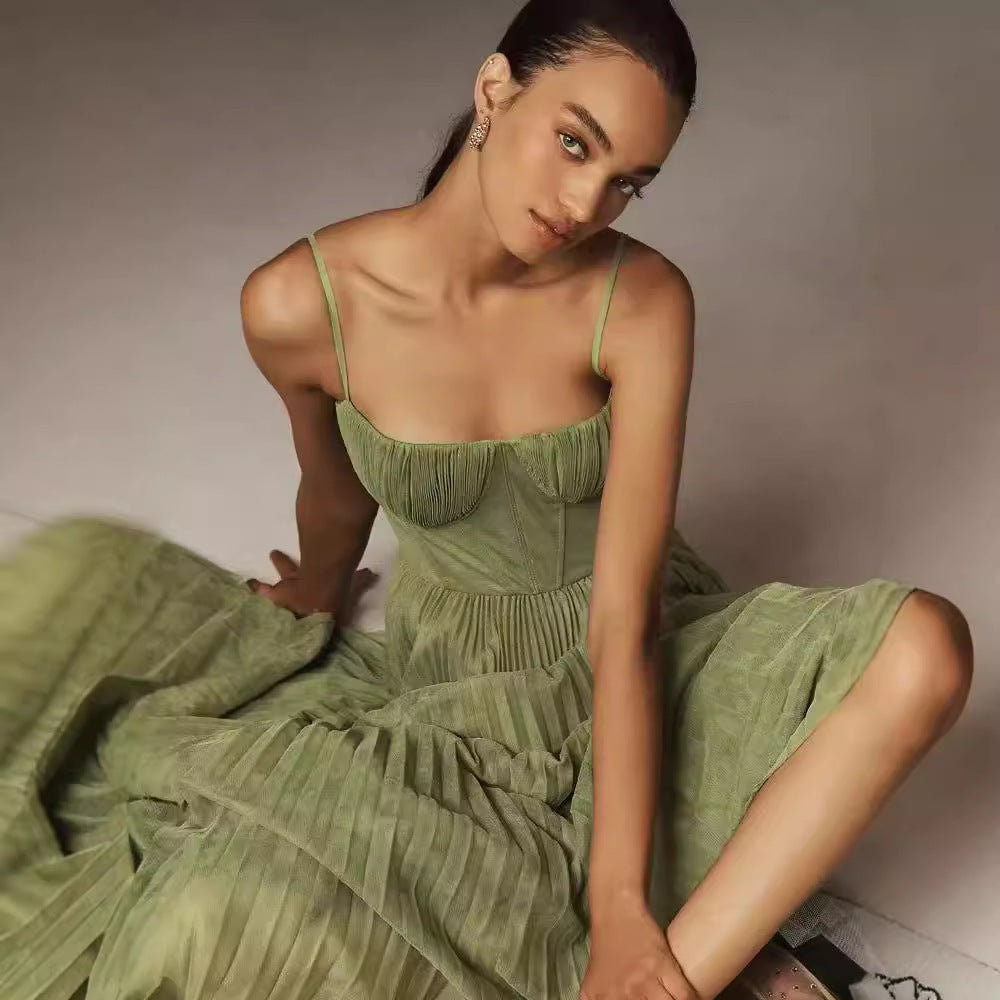 Lorna | Pleated Strapless Midi Dress