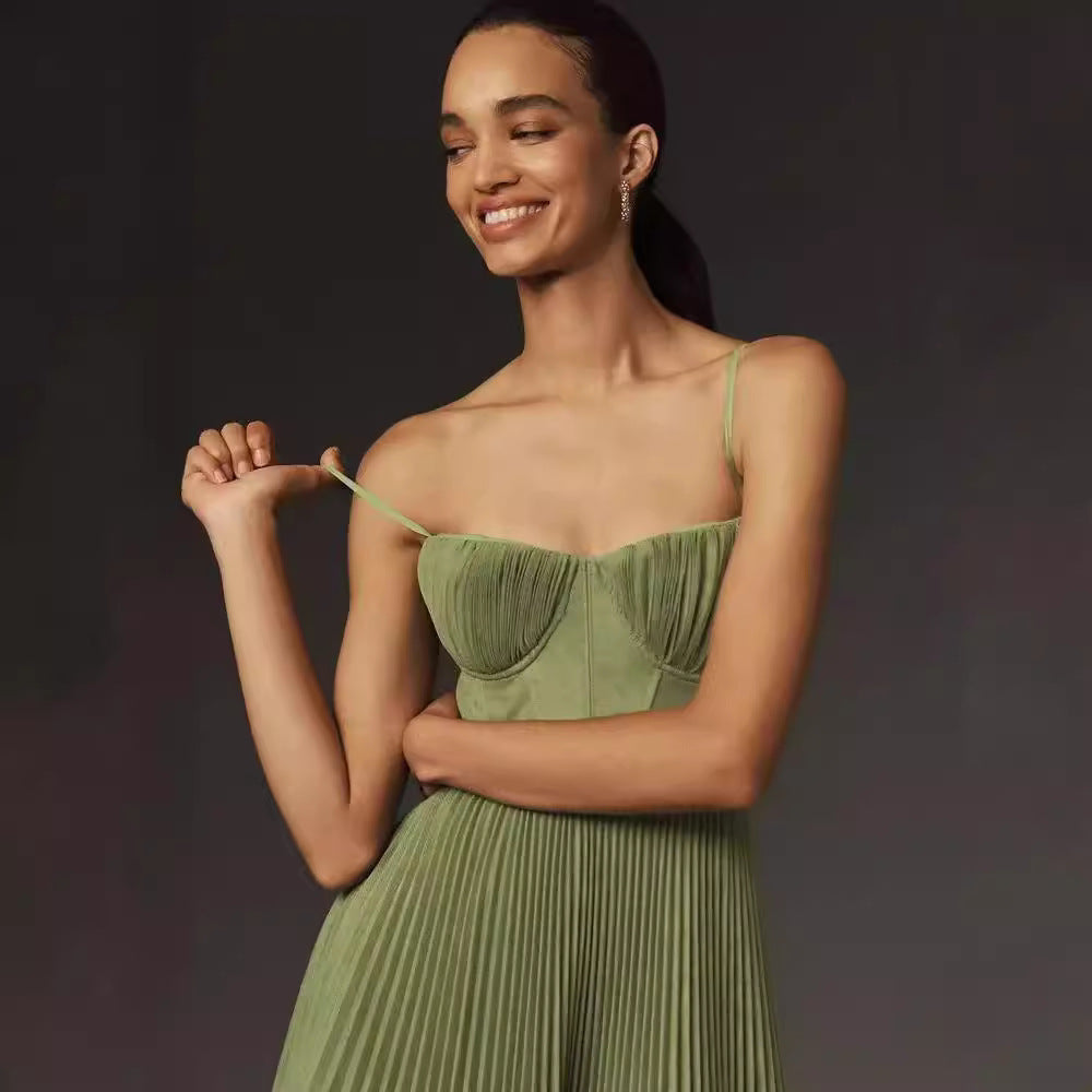 Lorna | Pleated Strapless Midi Dress