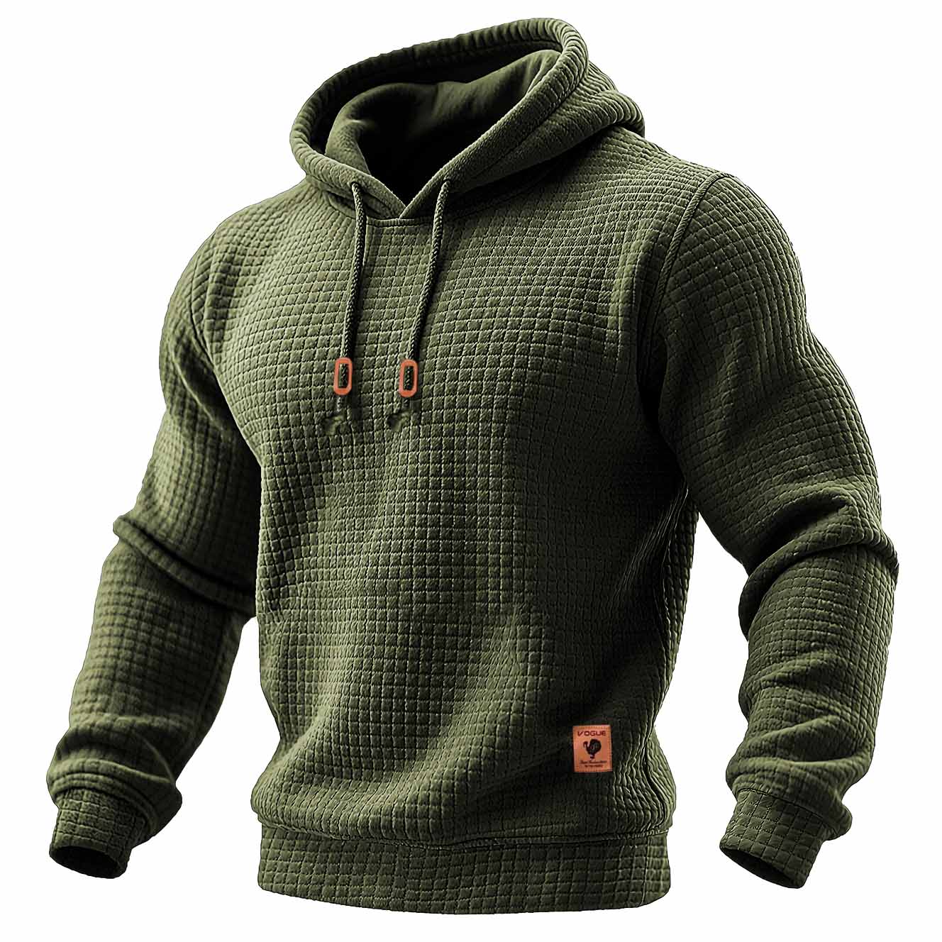 Men's Quilted Waffle Outdoor Sports Solid Color Long Sleeve Daily Tops Hoodie