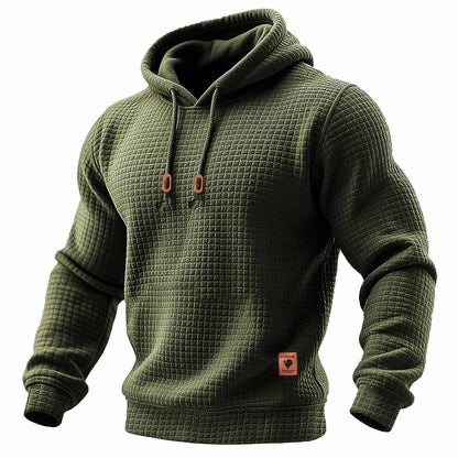 Men's Quilted Waffle Outdoor Sports Solid Color Long Sleeve Daily Tops Hoodie