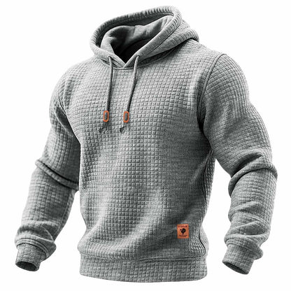 Men's Quilted Waffle Outdoor Sports Solid Color Long Sleeve Daily Tops Hoodie