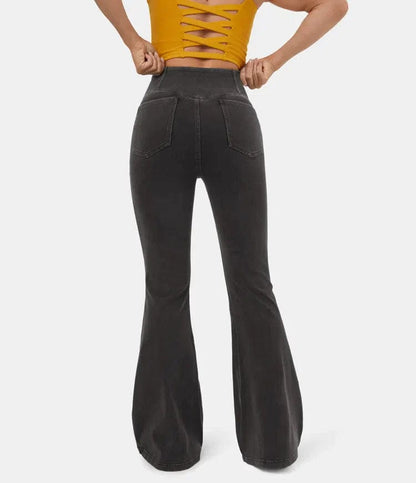 High-Waisted Crossover Flare Jeans