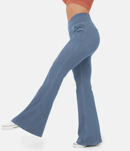 High-Waisted Crossover Flare Jeans