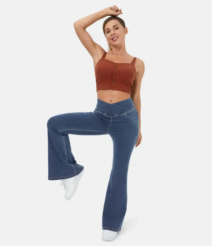 High-Waisted Crossover Flare Jeans