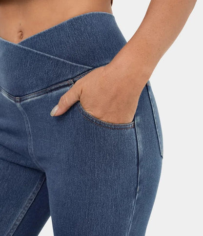 High-Waisted Crossover Flare Jeans