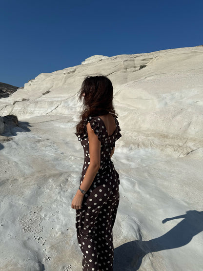 Luna dress with polka dots - Brown/yellow