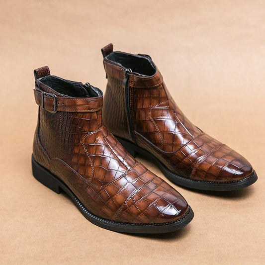 Dylan™ Synthetic Leather Ankle Boots — Modern Buckle Style & Flexible Comfort