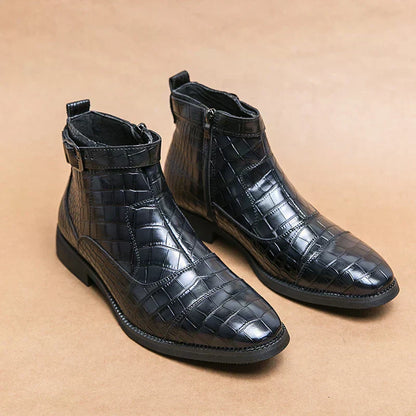 Dylan™ Synthetic Leather Ankle Boots — Modern Buckle Style & Flexible Comfort
