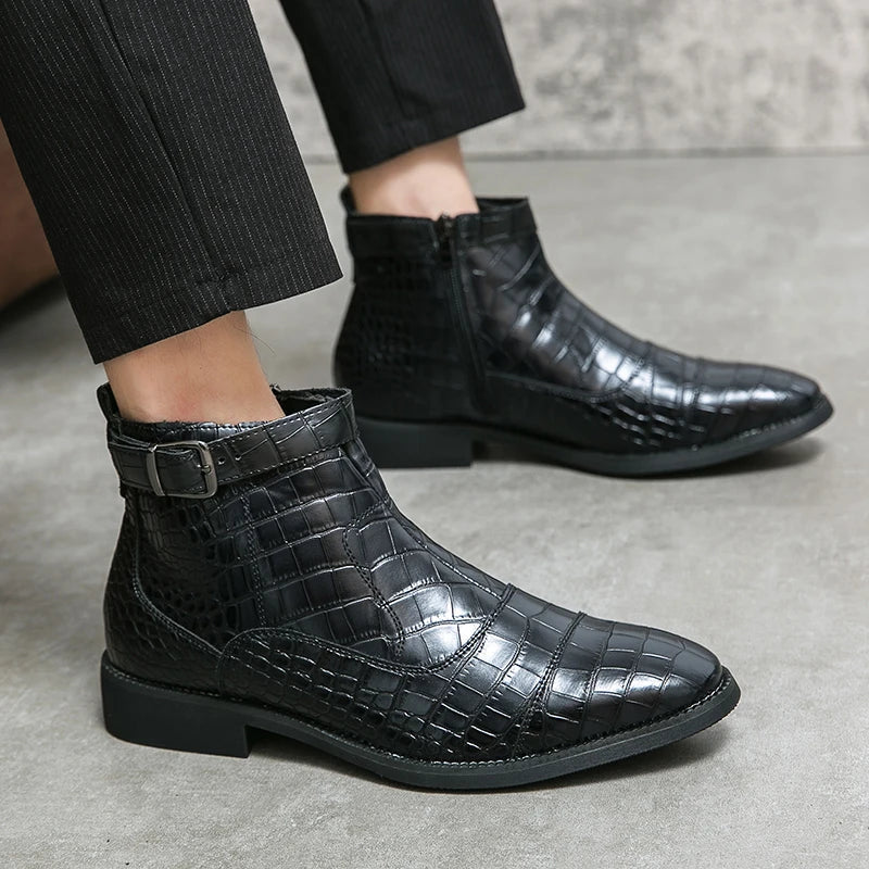 Dylan™ Synthetic Leather Ankle Boots — Modern Buckle Style & Flexible Comfort