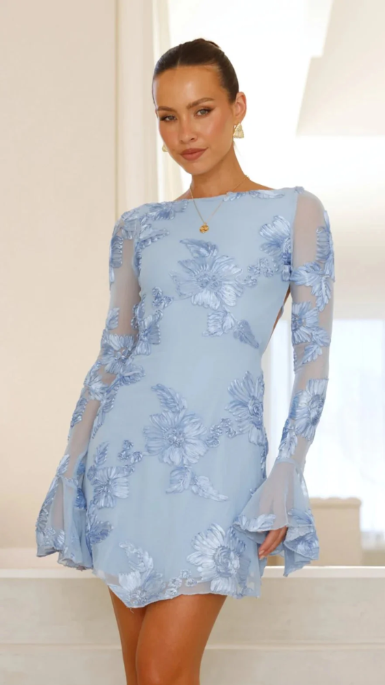 Cléa | Elegant Mini Dress with Floral Embroidery