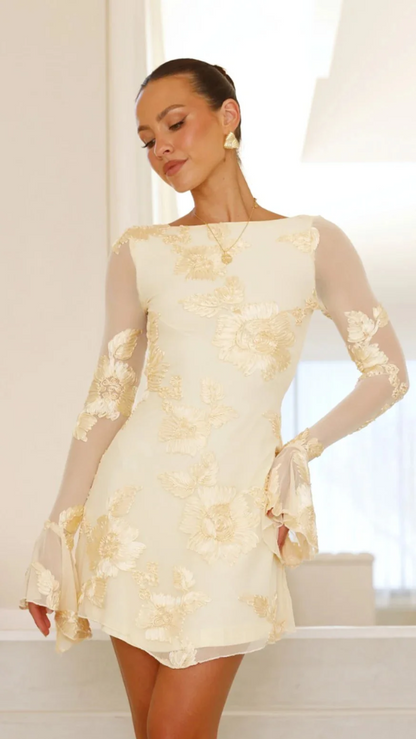 Cléa | Elegant Mini Dress with Floral Embroidery