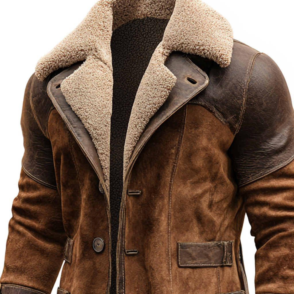 Vintage Brown Leather Shearling Coat