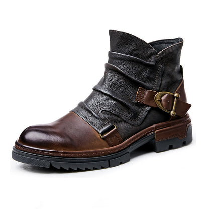 Men's Brown Solid Color Lace-up Men's Boots Martin Boots