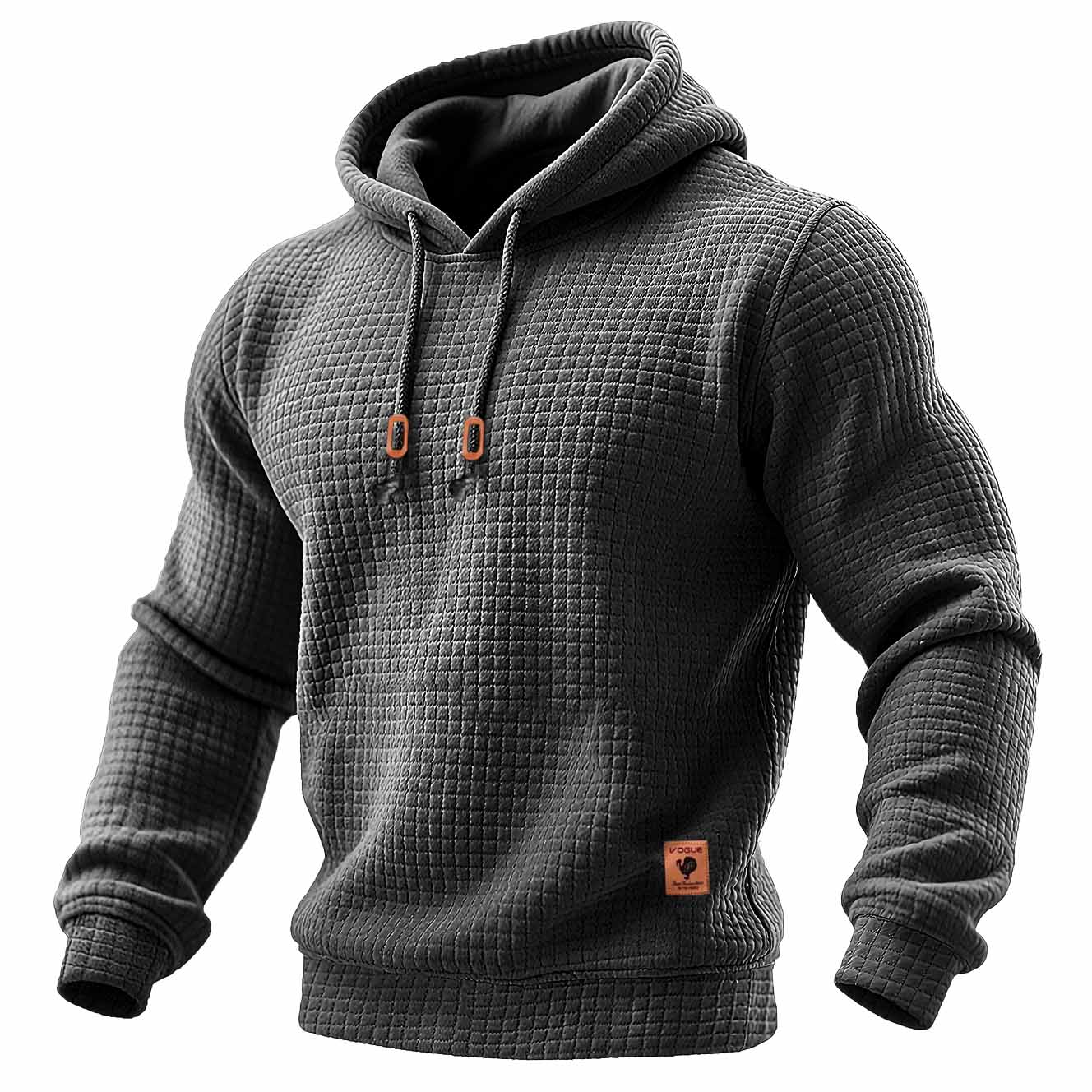 Men's Quilted Waffle Outdoor Sports Solid Color Long Sleeve Daily Tops Hoodie