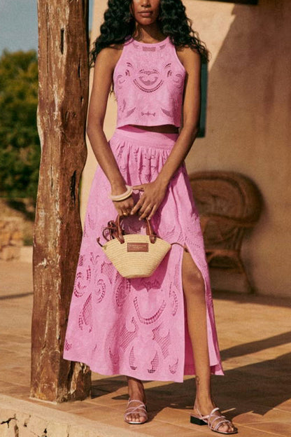 Lourena | Summer Lace Set with High-Waisted Skirt