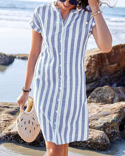 Elegant Striped Shirt Dress